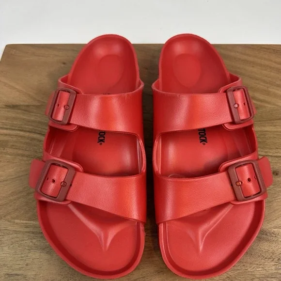 New Mens Birkenstock Arizona Waterproof Slide Sandals Red EU 45 Reg US 12/12.5 - Picture 1 of 8